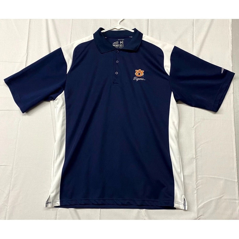 Triton Polo Shirt Mens Medium Blue White Auburn Tigers Football NCAA Performance